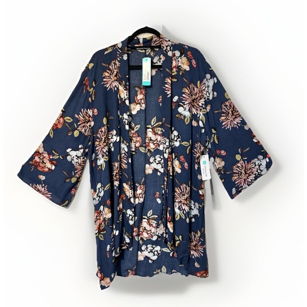PINK CLOVER NEW Women’s Maples‎ Open Front Floral Woven Kimono Cardigan size XXL